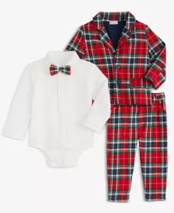 Комплект для мальчиков North Pole из хлопкового фланеля: пиджак, бабочка, боди и клетчатые брюки First Impressions, красный