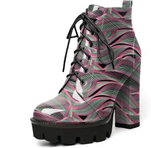 Женские ботильоны на платформе Esvowido с круглым носком, шнуровкой, грубой высокообъемной подошвой, боковой молнией и мехом, короткие ботинки на высоком каблуке, Wave