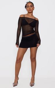 PrettyLittleThing Миниатюрная черная мини-юбка с разрезом