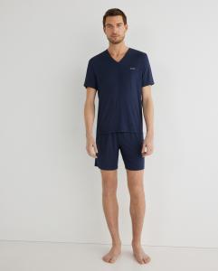 Короткие мужские пижамные штаны синего цвета из микромодала Boss, темно-синий