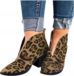 Женские ботильоны ZBYY с острым носком, на щиколотку, с вырезом V сзади, на молнии, челси, на низком массивном каблуке, стильные вестерн-бутильоны, 8.5 Leopard