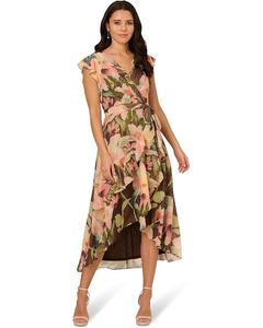 Платье Adrianna Papell Floral Hi-Low Midi Dress, цвет Brown Multi