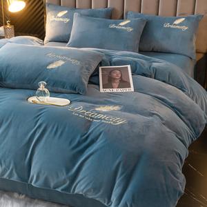 FUANNA Комплект постельного белья, 150 см, 4 предмета, простыня, цвет Bentley Blue, светлое перо