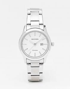 Женские аналоговые часы Taylor 34 мм с круглым корпусом из серебристого сплава, серебристым браслетом из нержавеющей стали и белым циферблатом Sekonda