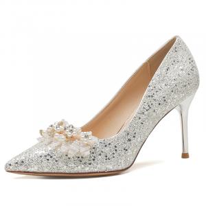 Женские туфли на высоком каблуке, серебристые, шампанского цвета HKCP, Silver