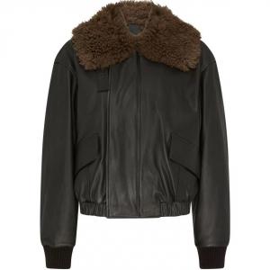 Lemaire Кожаный блузон с воротником из овчины, Black