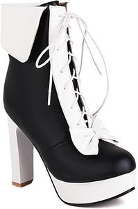 Женские массивные ботильоны на платформе с высоким каблуком, с круглым носком, манжетом, бантом и шнуровкой, зимние элегантные короткие ботинки JOEUSTY, Black