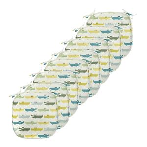 Подушки на обеденный стул ABAKUHAUS Animal, смешные мордочки крокодила, декоративная водонепроницаемая подушка с ремнями для кухонных сидений, 40 см x 40 см — упаковка из 8 шт., желто-зеленый бирюзовый, белый