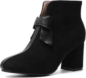 MRKEWUNEY Женские сладкие ботильоны с бантом на щиколотке, высокие каблуки, боковая молния, короткие свадебные и праздничные ботинки, 72 Black