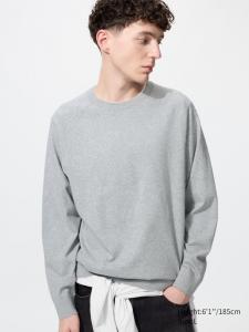 Моющийся хлопковый джемпер с круглым вырезом Uniqlo, 03 grey