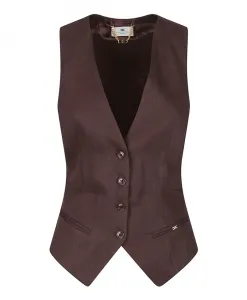Жилет из габардина из смесовой льняной ткани Elisabetta Franchi, коричневый