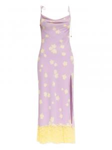 Платье миди Self-Portrait с воротником-хомутиком и кружевной отделкой, фиолетовый