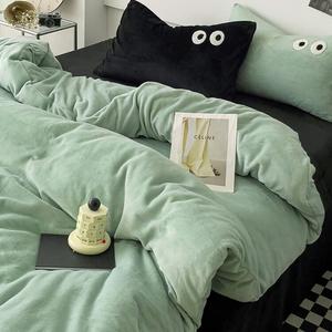 LUOLAI HOME Комплект постельного белья, 4 предмета, простыня на резинке 150×200 см, для матраса 200×230 см, цвет светло-зеленый черный