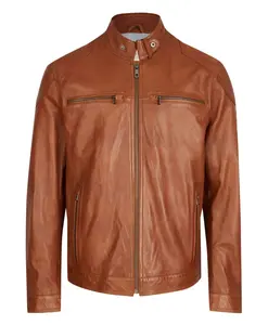 Мужская кожаная куртка с нашивками Bugatti, коричневый