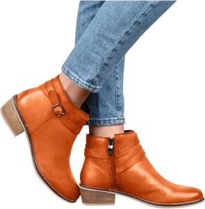 Женские ботинки Hbeylia, модные повседневные кожаные с круглым носком, ремешком, массивным низким каблуком, ботильоны до щиколотки, удобные с металлической пряжкой, средние боевые сапоги и короткие ботинки для женщин, Brown