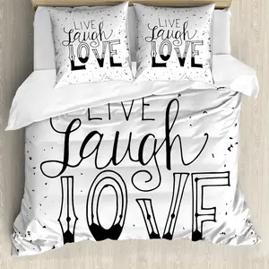 Пододеяльник ABAKUHAUS Живой смех, любовь, с хипстерскими словами, с защитой от клещей, подходит для аллергиков, с наволочками, 155 x 220 см - 80 x 80 см, черно-белый Abakuhaus