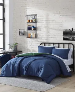 Комплект постельного белья из 6 предметов, двусторонний, из однотонной микрофибры, размер Queen Nautica, синий/лавровый