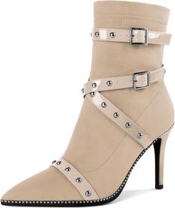 Женские ботильоны Joseywade с каблуком 3,7 дюйма, шпильку, украшенные бусинами и заклепками, с заостренным носком, боковой молнией, из замши, размер 5-13