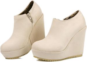 Женские ботильоны на танкетке SHEMEE с высоким каблуком, платформой, круглым носком, на молнии, короткие ботинки для офиса, вечеринок и платьев, Beige Suede