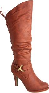 TOP Moda Женские Сапоги до Колена с Круглым Носком и Шнуровкой на Высоком Каблуке, Модель Page-65, Tan Pu