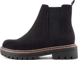 Soda Pilot ~ Женские ботильоны челси с низким каблуком на массивной подошве с двойной эластичной вставкой, Black Imitation Suede/Tan Welt