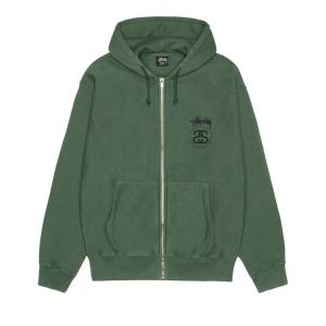 Худи Stussy Stock Link Zip Hoodie Pigment Dyed, Pine