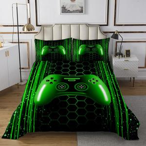 Erosebridal Игровой комплект постельного белья для мальчиков и девочек с неоновой подсветкой, геометрическими полосами и шестиугольниками в нефритово-зеленом цвете, Jade Green