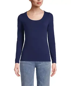 Женская легкая футболка из джерси с длинным рукавом и глубоким вырезом Lands' End, синий