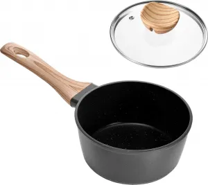 Кастрюля с антипригарным покрытием, объемом 1,42 л, с крышкой из закаленного стекла, алюминиевая кастрюля для супа со съемной ручкой, идеально подходит для молока и овощей, черная. SucceBuy
