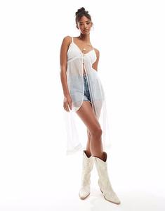 Удлиненный топ-комбинация New Look из сетки белого цвета