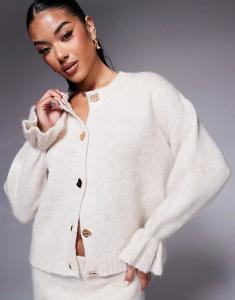 Вязаный кардиган коорд с золотыми пуговицами цвета экрю ASOS DESIGN