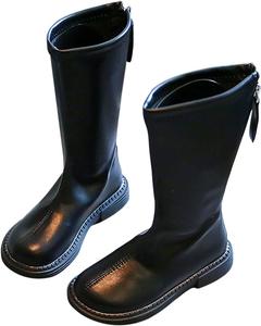 Прочные ботинки для девочки с молнией сзади, ботинки в стиле милитаре из искусственной кожи до середины голени, осенне-зимние для маленьких и больших детей Generic, Black