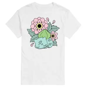 Футболка с рисунком цветов покемона Бульба и большого размера Licensed Character, белый