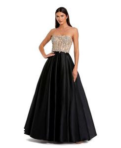 Женское бальное платье без бретелей с вышитым корсетом Mac Duggal, Black