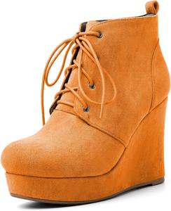 Женские ботильоны AUMOTED с круглым носком, на шнуровке, на платформе и каблуке-клине, 10 см, теплые ботинки для вечеринок и вечеров, Orange