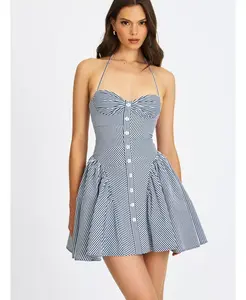 Женское мини-платье Melody темно-синего цвета с полосками в стиле железной дороги и заниженной талией Miss Circle, синий