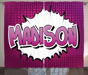 Штора ABAKUHAUS Madison Rustic, с рисунком на день рождения девочки, универсальная ленточная штора для гостиной с петлями и крючками, 280 x 245 см, фуксия, розовый и белый Abakuhaus