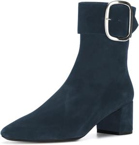 Женские ботильоны Tang'scuisins с открытым носком, ремешком с широкой пряжкой, боковой молнией, массивным низким каблуком, модные зимние и осенние повседневные обувь, размеры 4-16 US, Blue