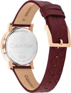 Женские часы Calvin Klein CK Monogram из кожи, корпус 32 мм - культовый узорчатый циферблат, классический минималистичный стиль - подарок для нее, Maroon