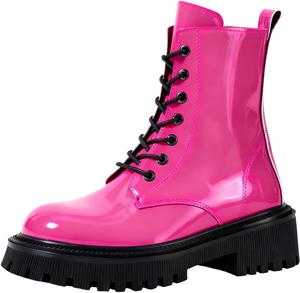 Женские кожаные ботинки на платформе с круглым носком, шнуровкой и боковой молнией, модные и удобные, с противоскользящей подошвой, короткие ботинки для офиса и свадьбы NXNBHSL, Rose Red