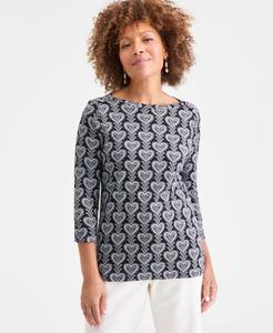 Укороченный топ из пима-пима с сердечками, эксклюзивно для Macy's Style & Co, Deep Black Combo