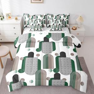 Erosebridal Комплект постельного белья Geometric Modern Abstract Art из хлопка зеленого серого и черного цвета для всесезонного использования, Green Grey Brown White