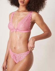 Бразильские трусики-босоножки Blake Heart с кружевом и корсетом розового цвета Asos Design