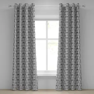 Штора с люверсами ABAKUHAUS, нарисованные вручную часы и иллюстрация часов, винтажный дизайн, монохромный узор, декоративные двухпанельные шторы, 280 см x 225 см, черно-белая Abakuhaus