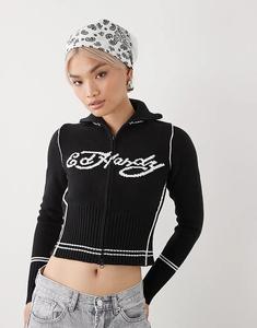 Жизнь Ed Hardy до вязаной куртки на молнии черного цвета
