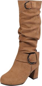 Женские высокие сапоги Unifizz до колена с модным массивным каблуком, теплые зимние сапоги с боковыми молниями, Brown