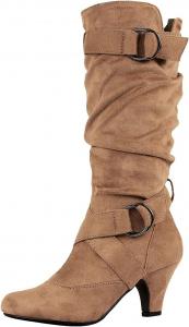 Женские мягкие сапоги Ctreela до середины икры, модные ботильоны из искусственной замши с пряжкой, сексуальные слипоны с заостренным носком и массивным каблуком, зимние сапоги, Yellow