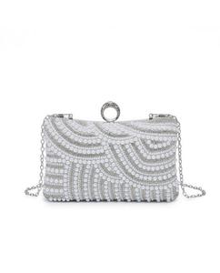 Односторонняя сумка с жемчугом Diamante спереди JFY, серебро