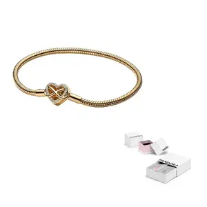 Pandora 925 Sterling Silver, синтетический кубический цирконий, браслеты Women's Gold