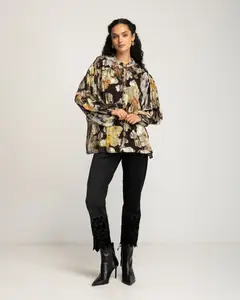 Женская блузка с присборенными рукавами и цветочным принтом Niza, черный